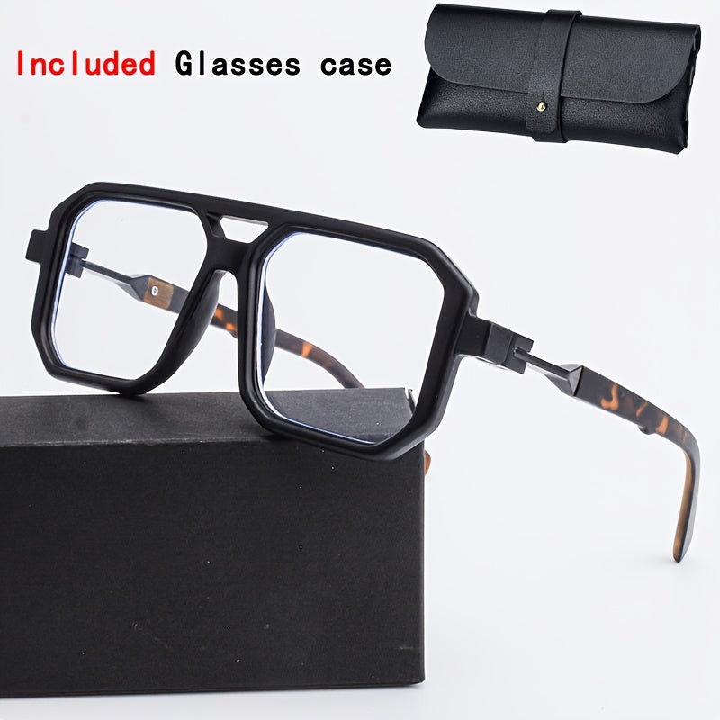 Coolyiyou Fashion Retro clear Double Bridges Square Glasses for men women Flat Light glasses fashion glasses, Ideal Choice for Protect against blue light from computers and electronic devices, Gifts with Case, Cloth