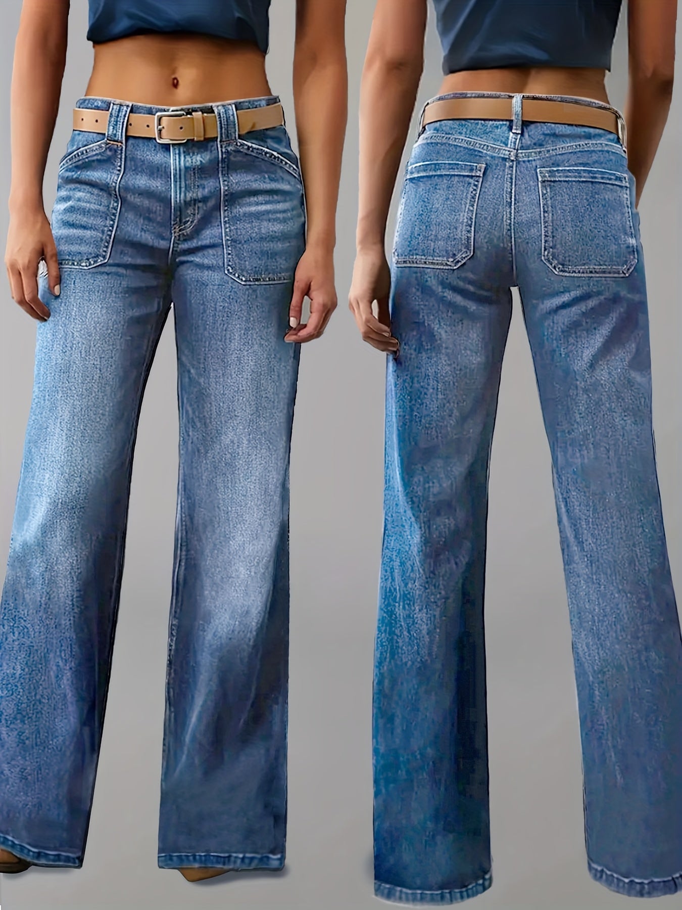 Jeans Femme Extensible Coupe Ample Jambe Droite Bleu Clair Poches Style Rétro 90s Décontracté Toute Saison Confortable Bureau et Voyage