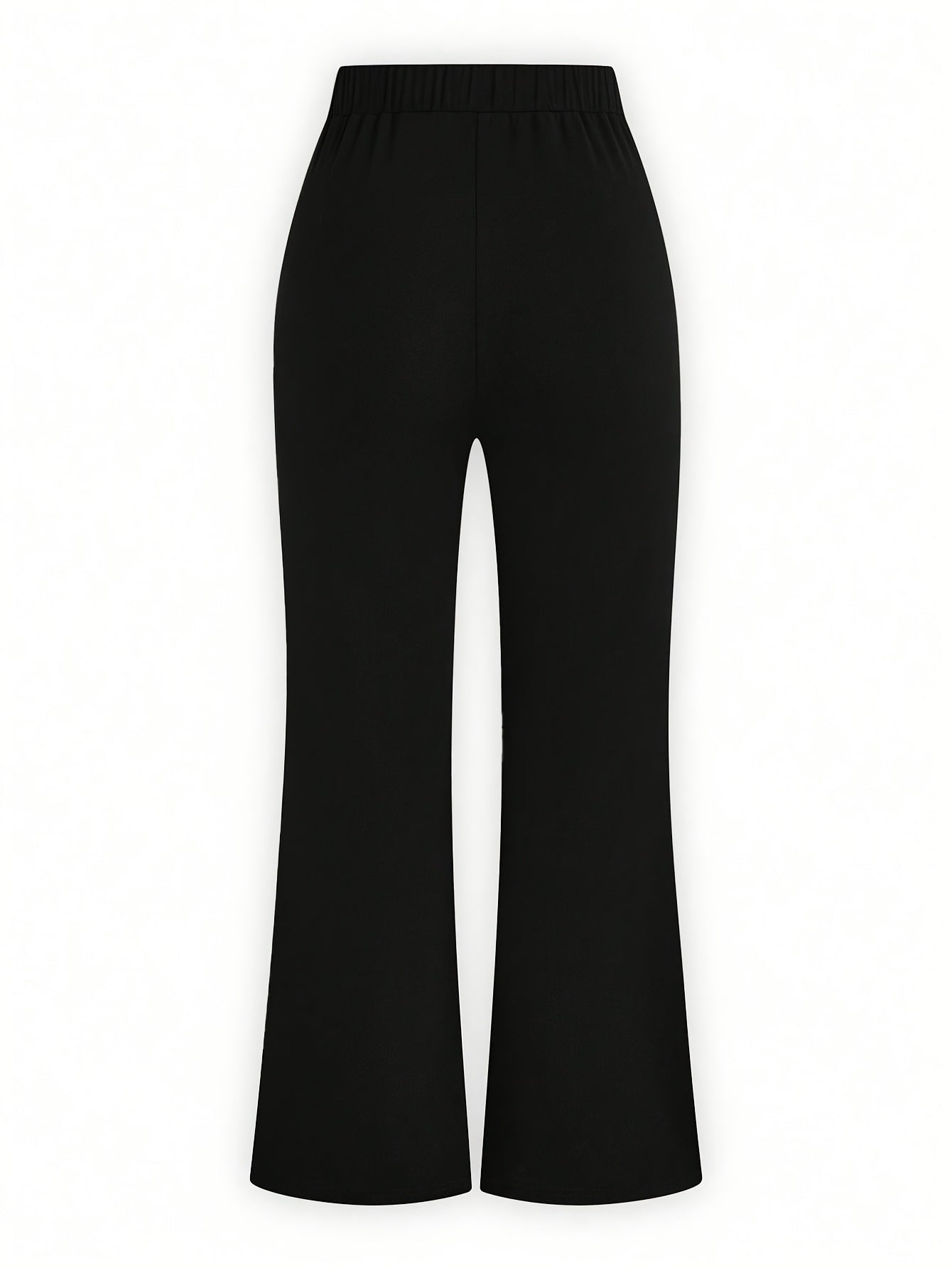 Pantalon Femme Élégant Noir – Jambe Large, Taille Haute avec Boutons