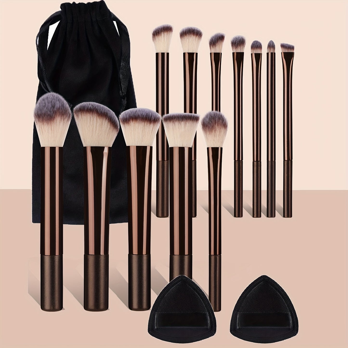 Ensemble de 15 pinceaux de maquillage comprenant un pinceau à fond de teint, un kit de maquillage pour débutants, une houppette et des pinceaux de maquillage colorés