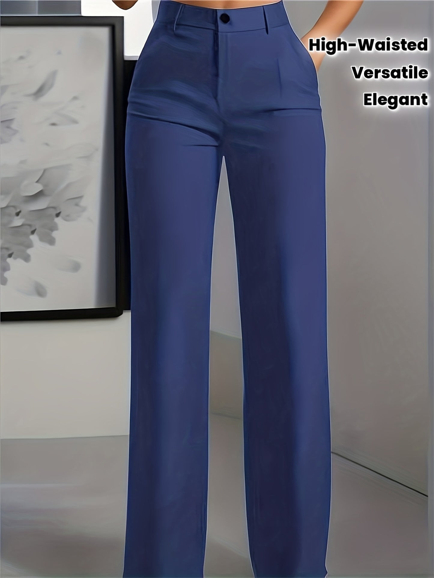 Pantalon Femme Taille Haute – Jambe Large, Élégant, Bureau et Décontracté, Poches Décoratives, Tous Saisons, Confortable et Structuré