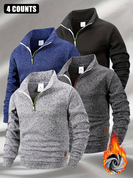 4pcs Sweatshirts Homme – Demi-Zip Col Montant, Polaire Automne/Hiver