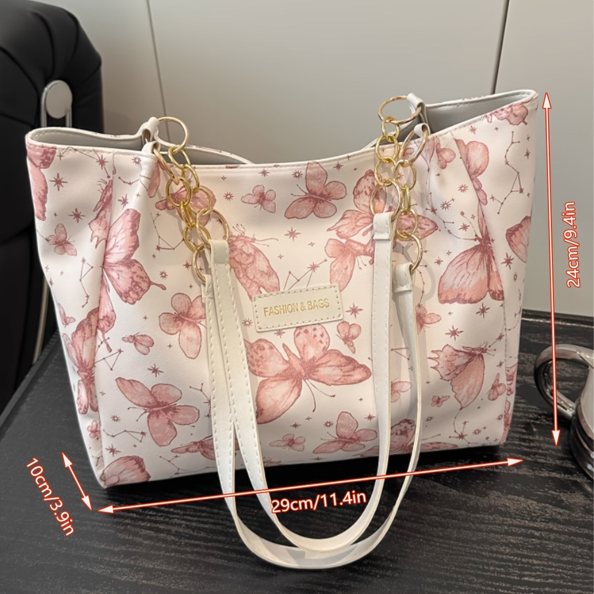 Sac Cabas en Toile Chic à Motif Floral et Papillon pour Femmes – Grande Capacité, Fermeture Éclair, Idéal pour Usage Quotidien et Déplacements – Cadeau Stylé pour Elle