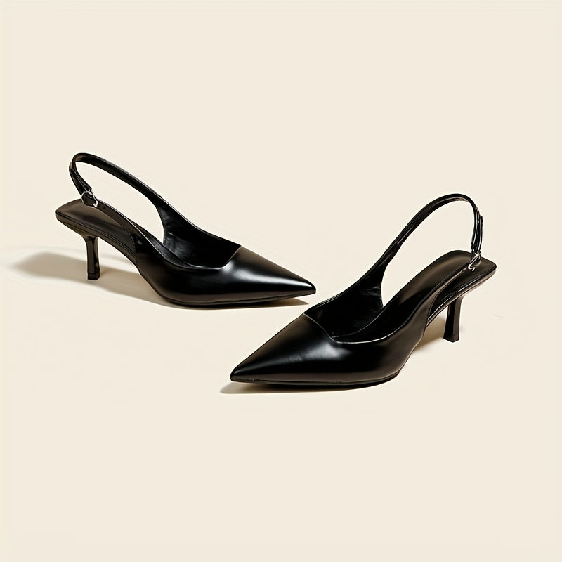 Escarpins Élégants Noirs à Talons Aiguilles pour Femme – Bout Pointu, Tige Synthétique Élancée, Détail Boucle Métallique, Polyvalents Toutes Saisons, Semelle en Caoutchouc Légère et Durable – Parfaits pour Soirées et Travail