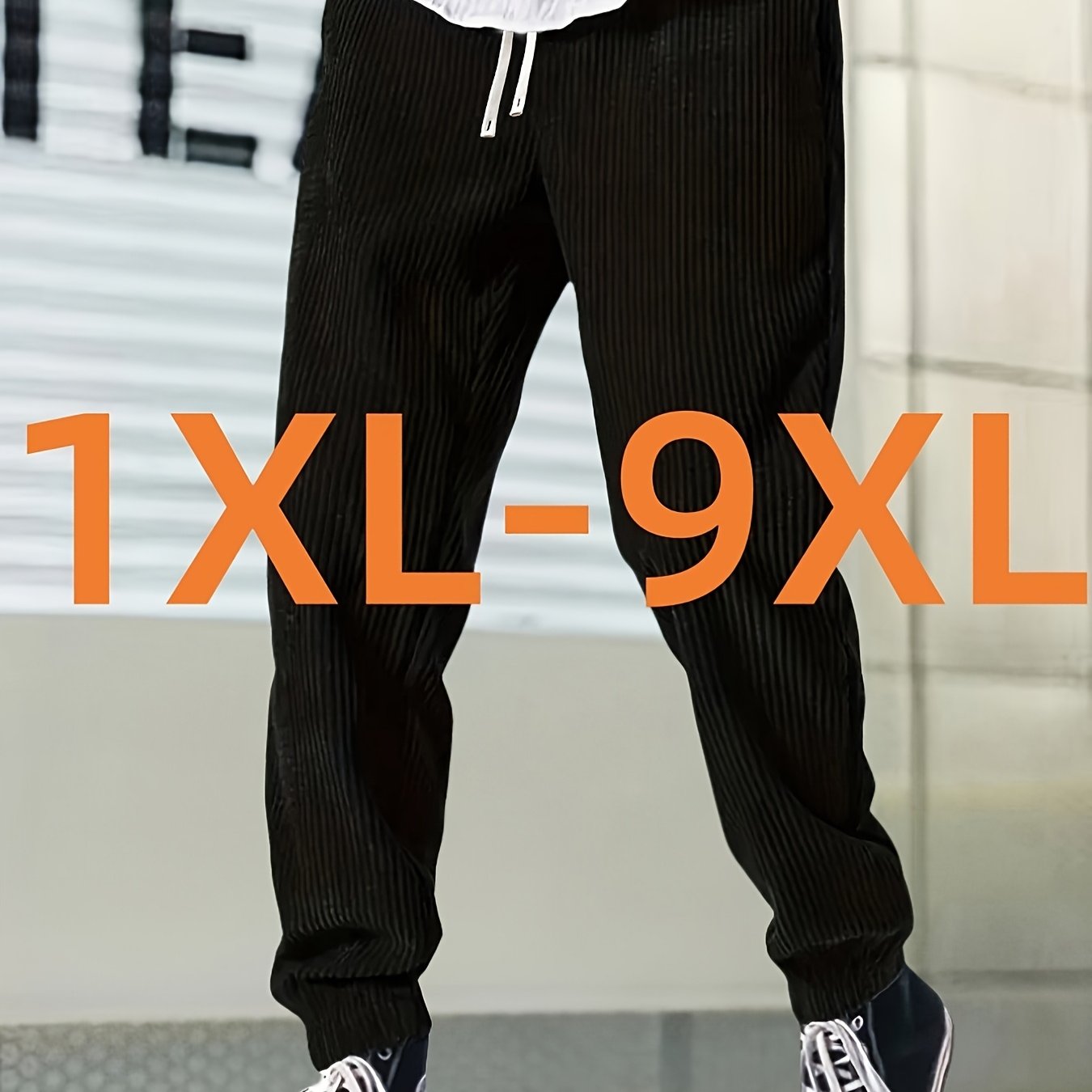 Joggers en velours côtelé grande taille pour homme – coupe décontractée, taille élastique à cordon, poches latérales, confortables pour tenue décontractée, sneakers hautes assorties