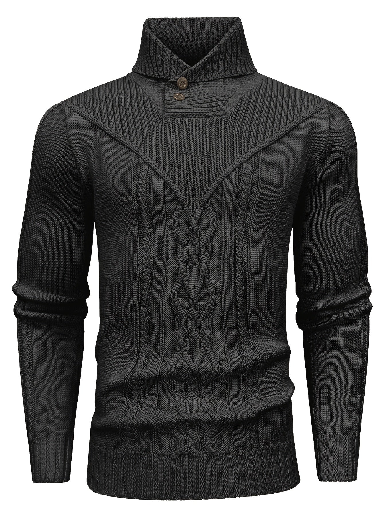 Men's High Collar Warm Knit Sweater - Stretchy Fashion Ribbed Pullover, Elegant Gentleman Cardigan