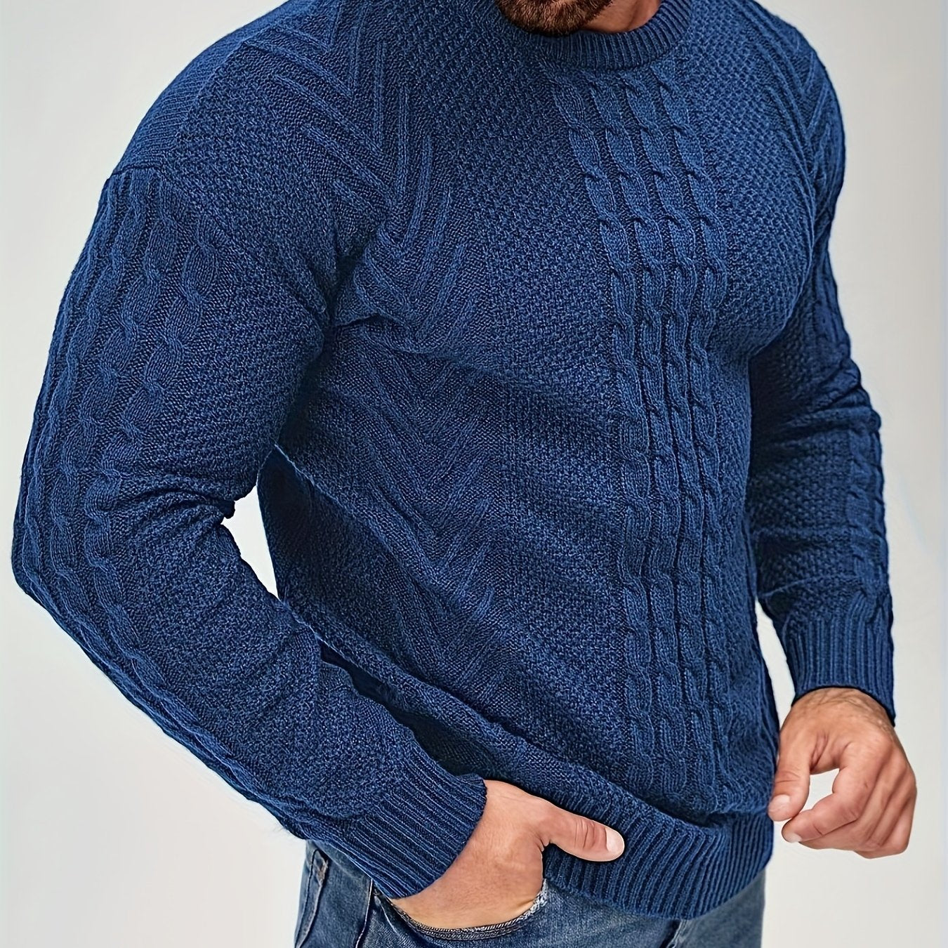 Men's Autumn and Winter Fashion Knit Crew Neck Pullover Warm Casual Sweater