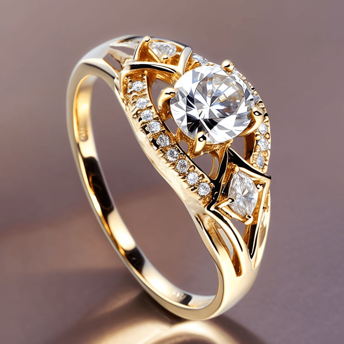 An Exquisite Elegant Luxurious Women's Fashion Personality Wedding Promise Engagement 18K Gold Plated Copper Ring with Round Synthetic Synthetic Zirconia, Suitable for Daily Banquet Celebration Holiday Wear, Party Accessory,