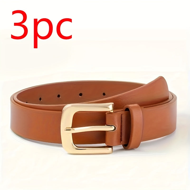 Lot de 3 ceintures larges pour femmes – Boucle à ardillon carrée, boucles en alliage réglables, noir/marron/blanc, tailles grande et standard, polyvalentes pour tenue décontractée