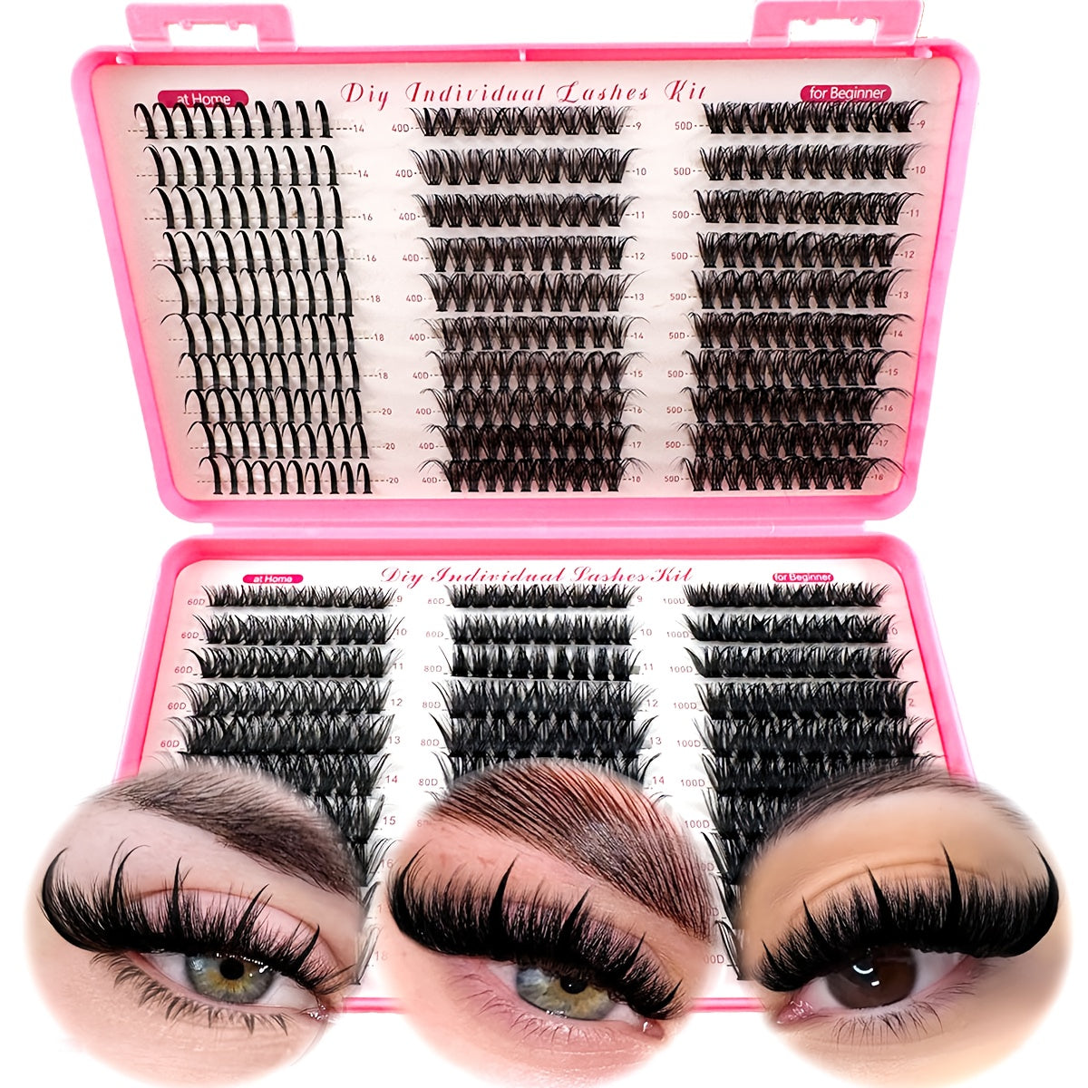 Lot de 580 faux cils volume effet vison, volume léger, courbure D, longueur mixte 9-18 mm, extensions naturelles et douces, idéales pour le maquillage