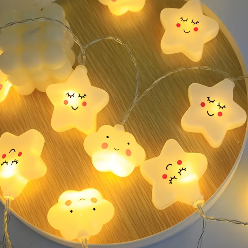 Star, Cloud & Smiley LED String Lights – 10 LED Nursery Fairy Lights (200 cm)