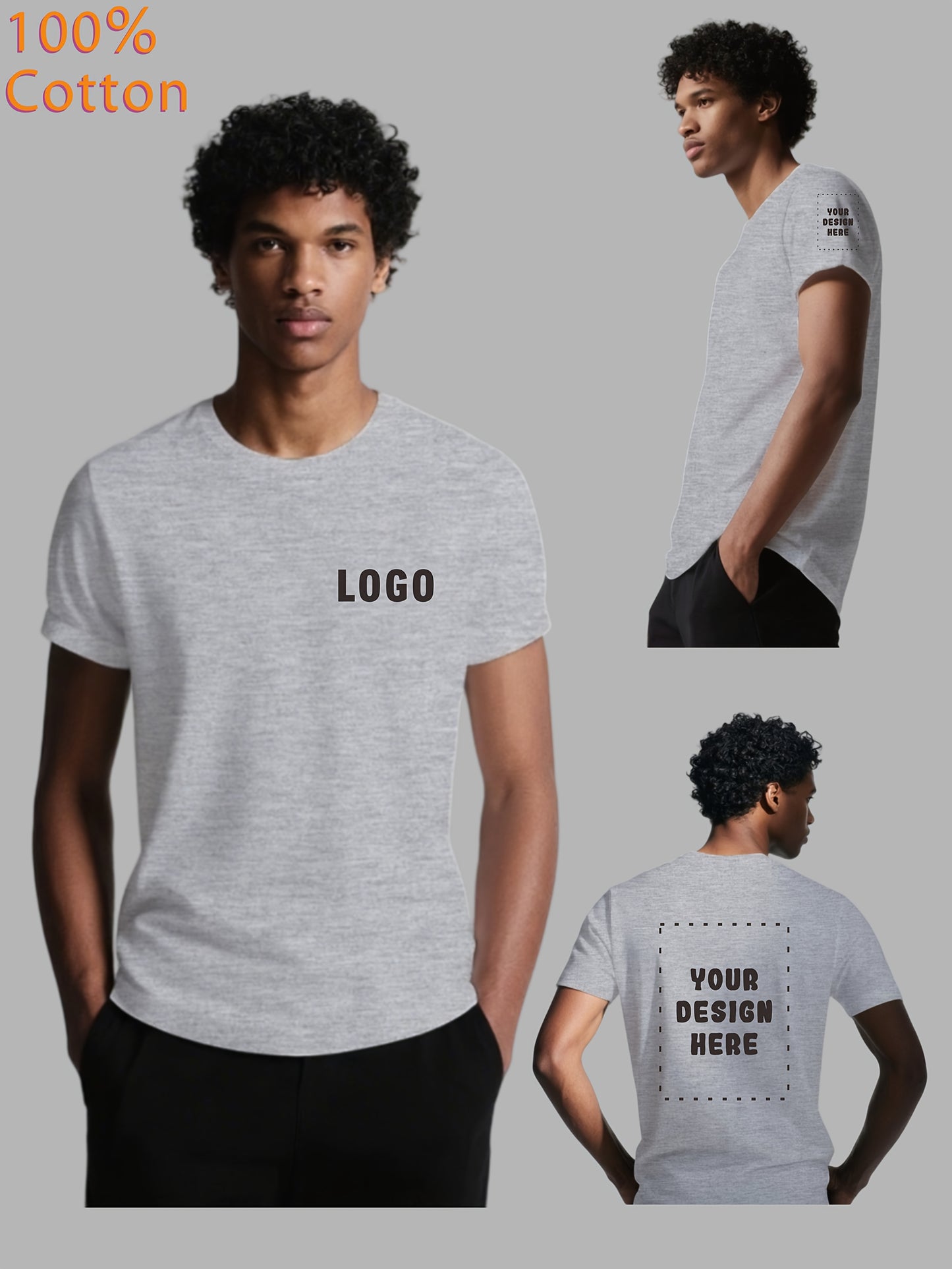 Custom-Made Men'S Short-Sleeve T-Shirt with Customizable Logos on The Chest, Back, And Sleeves. Breathable And Comfortable, Suitable As a Gift for Others, Work Uniforms, Team Apparel, Or Souvenirs.