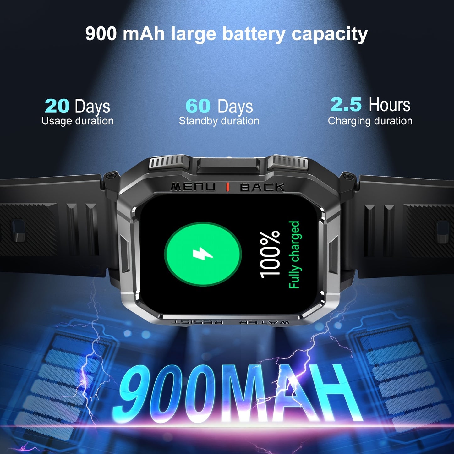Montre Connectée Homme 900 mAh – Écran HD 2,01", Lampe Torche LED, Podomètre, Calories, Suivi Sport & Distance, Boussole, Recherche de Téléphone – Smartwatch Outdoor Idéale pour Sport & Aventure, Cadeau Anniversaire/Noël