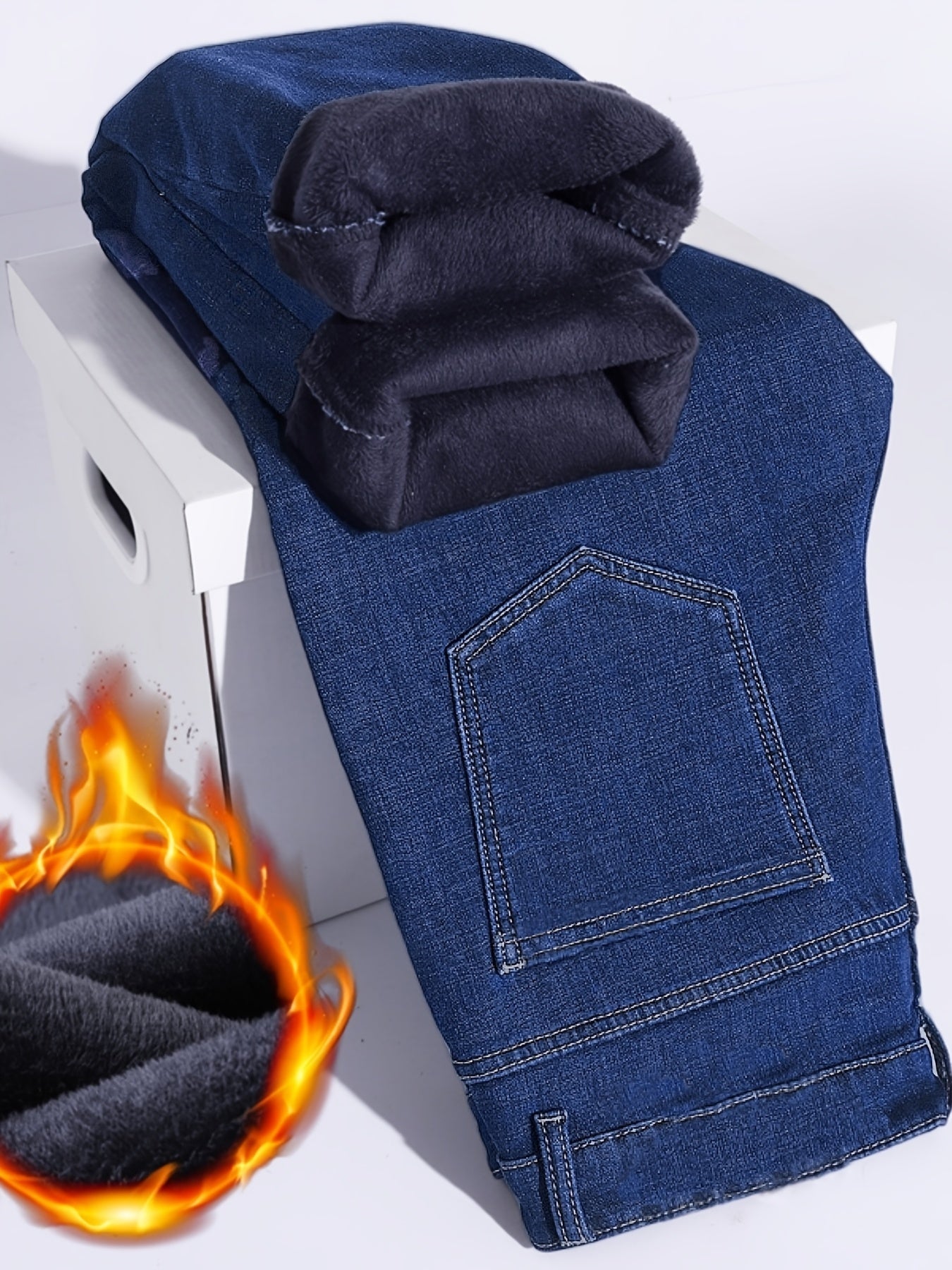 Jeans grande taille pour homme – doublure polaire, stretch, chaud, durable et confortable, idéal travail en extérieur, collection automne/hiver