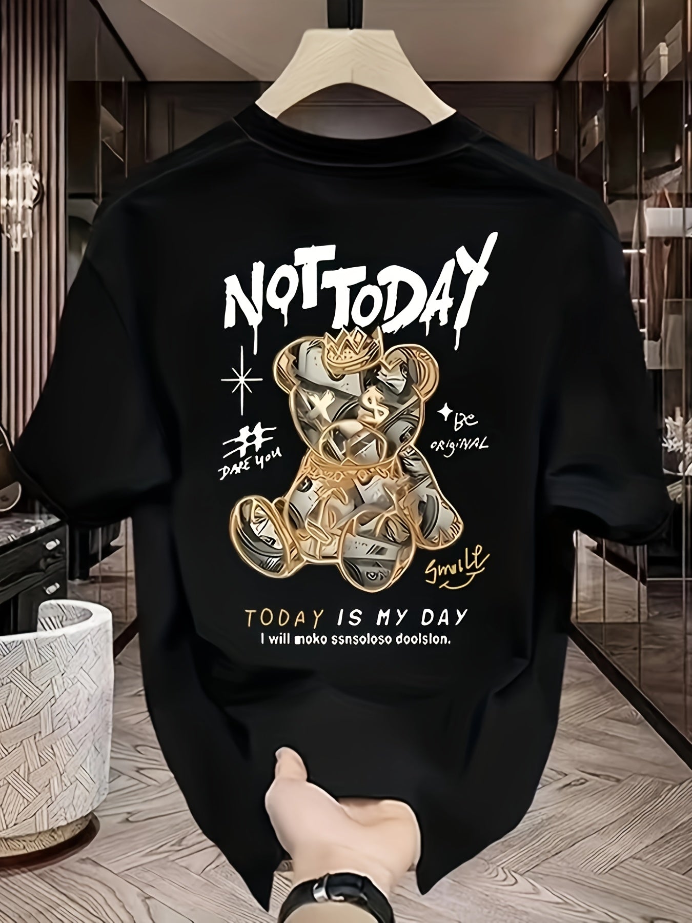 Men'S Heavyweight Cotton Oversized T-Shirt - NOT TODAY Graphic Streetwear Tee, Loose Fit Crewneck Shirt for Everyday & Formal Outfits - Urban Fashion Top for Teens & Adults, Casual Wear, Bold Lettering, Soft Fabric, Short Sle