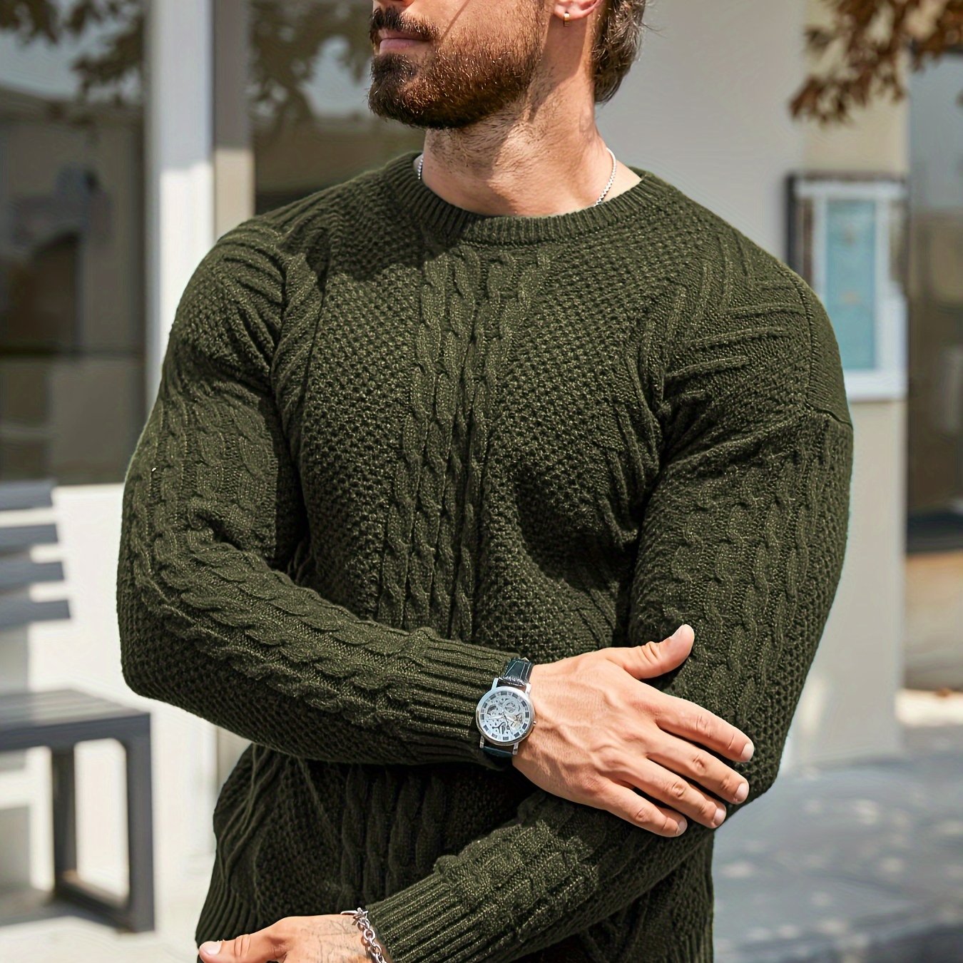 Men's Autumn and Winter Fashion Knit Crew Neck Pullover Warm Casual Sweater