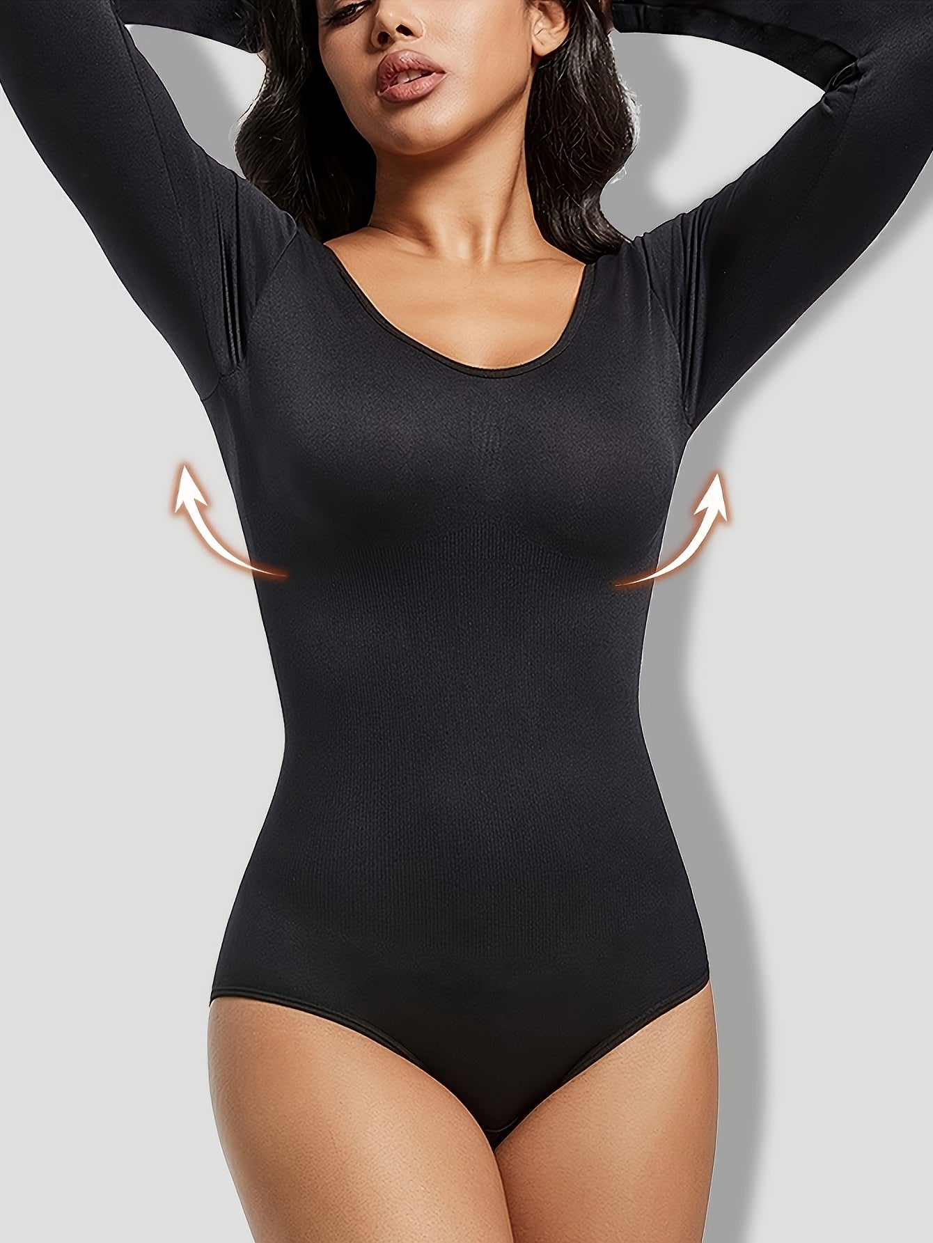 Body Femme Sexy Manches Longues – Col Rond, Taille Haute, Sans Coutures, Dos Nu Col Carré, Combinaison Short Mi-Cuisse, Idéal Fitness Printemps/Été, Tissu Lisse, Polyvalent