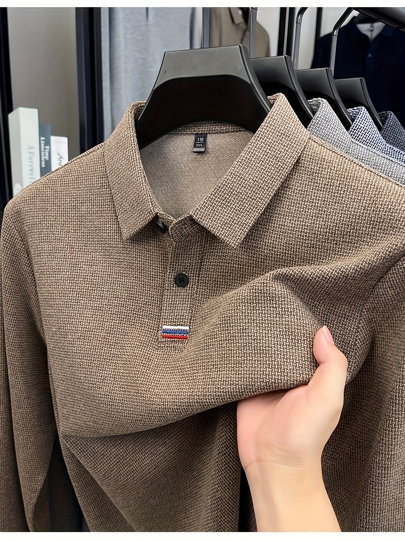 Men's Winter Warm Shirt Solid Color Collar Long Sleeve Button-Front Placket Classic Regular Fit Suitable for Golf, Equestrian & Outdoor Activities - Casual Button- Shirt