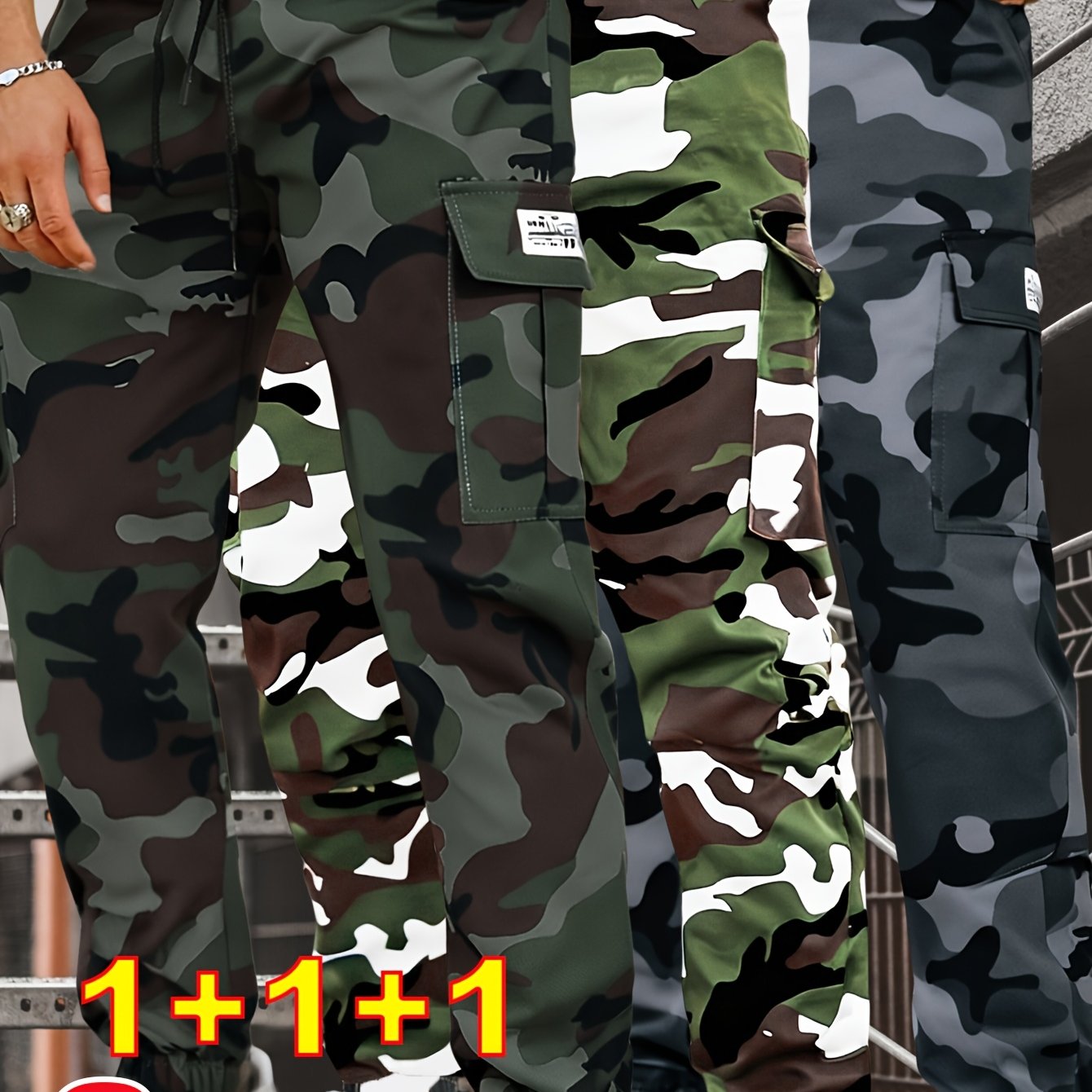 Lot de 3 pantalons de travail homme camouflage – Pantalons cargo tactiques toutes saisons avec poches utilitaires, taille à cordon, tissu non extensible – Idéal extérieur, construction, randonnée, camping – Lavable en machine
