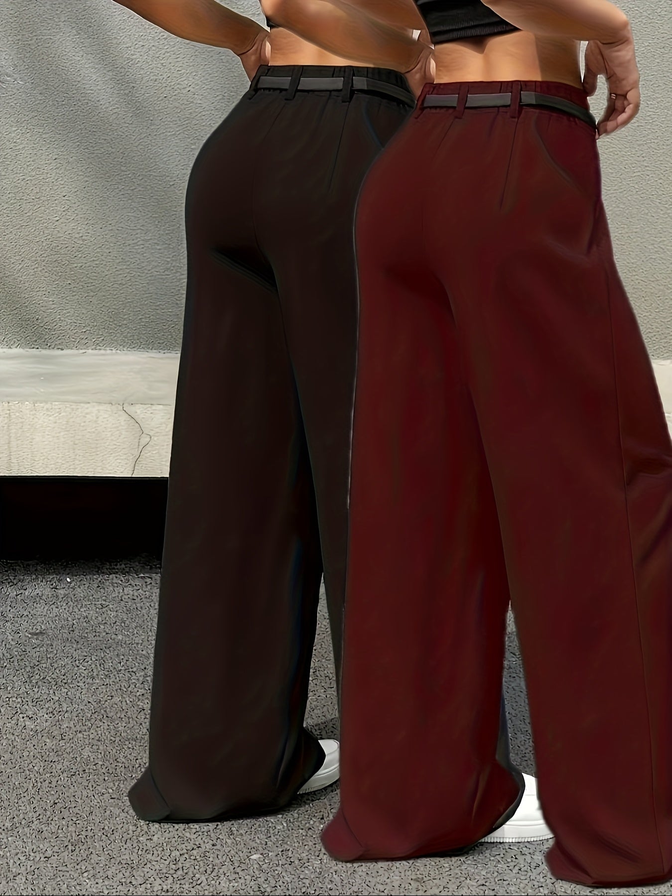 Lot de 2 Pantalons Femme Élégants Taille Haute Plissés – Jambe Large