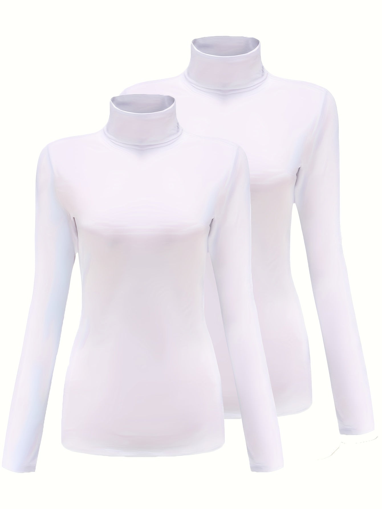 Lot de 2 Tops Femme Col Roulé Thermiques – Manches Longues, Extensibles, Couleur Unie Blanc et Noir