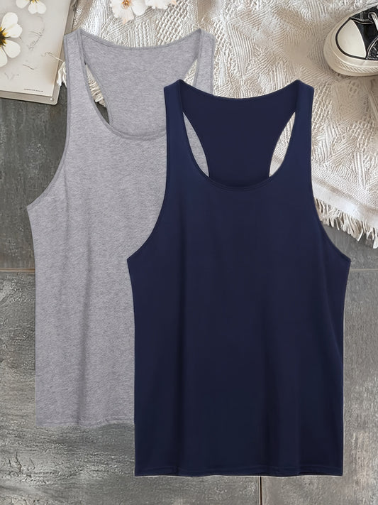 Lot de 3 Débardeurs Sport Homme Grande Taille – Polyester Respirant, Col Rond, Sans Manches, Bleu Marine, Gris Clair, Noir, Printemps/Été