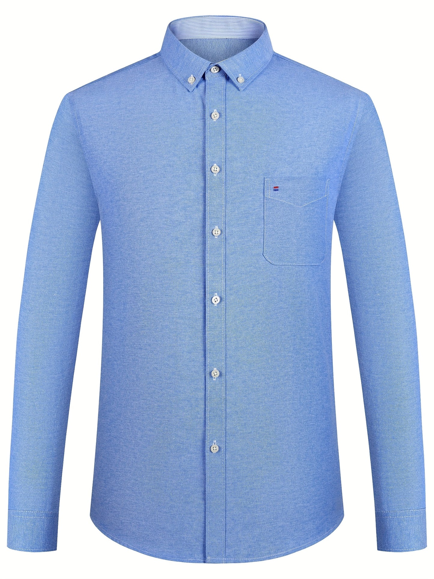 Men'S Cotton Blend Dress Shirt, Casual Lapel Collar, Non-Stretch Solid Color, Regular Long Sleeve, Embroidered Single Breasted Placket, Regular Fit, for Spring/Fall - Woven Oxford Fabric