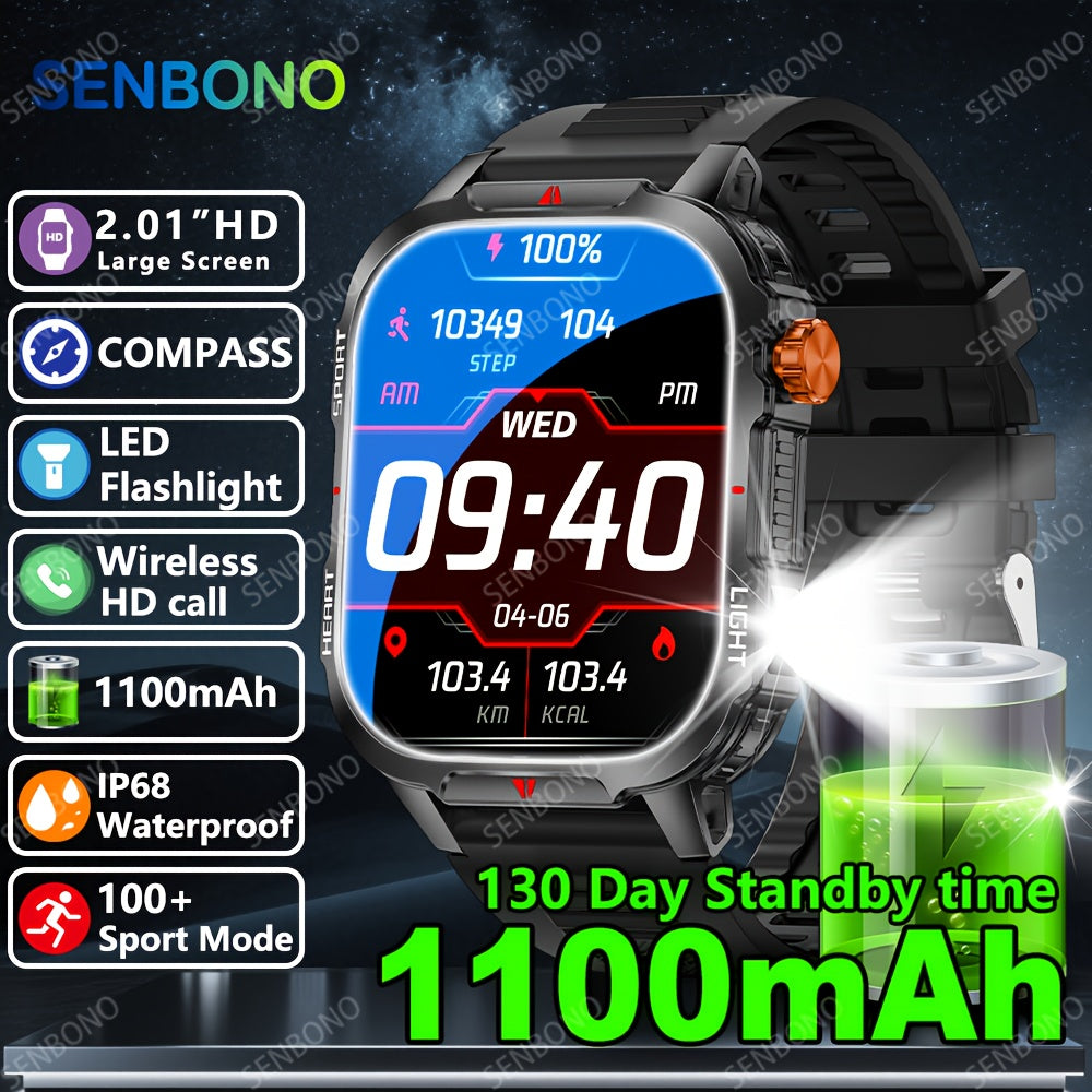 SENBONO Men'S & Women'S Smart Watch with 5.11cm HD Ultra-Large Display, 60Hz Refresh Rate, 1100mAh Battery, 130+ Day Standby Time, 200+ Watch Faces, Voice Assistant, 100+ Sport Modes, Fitness Tracker, USB Charging, Weather Fo