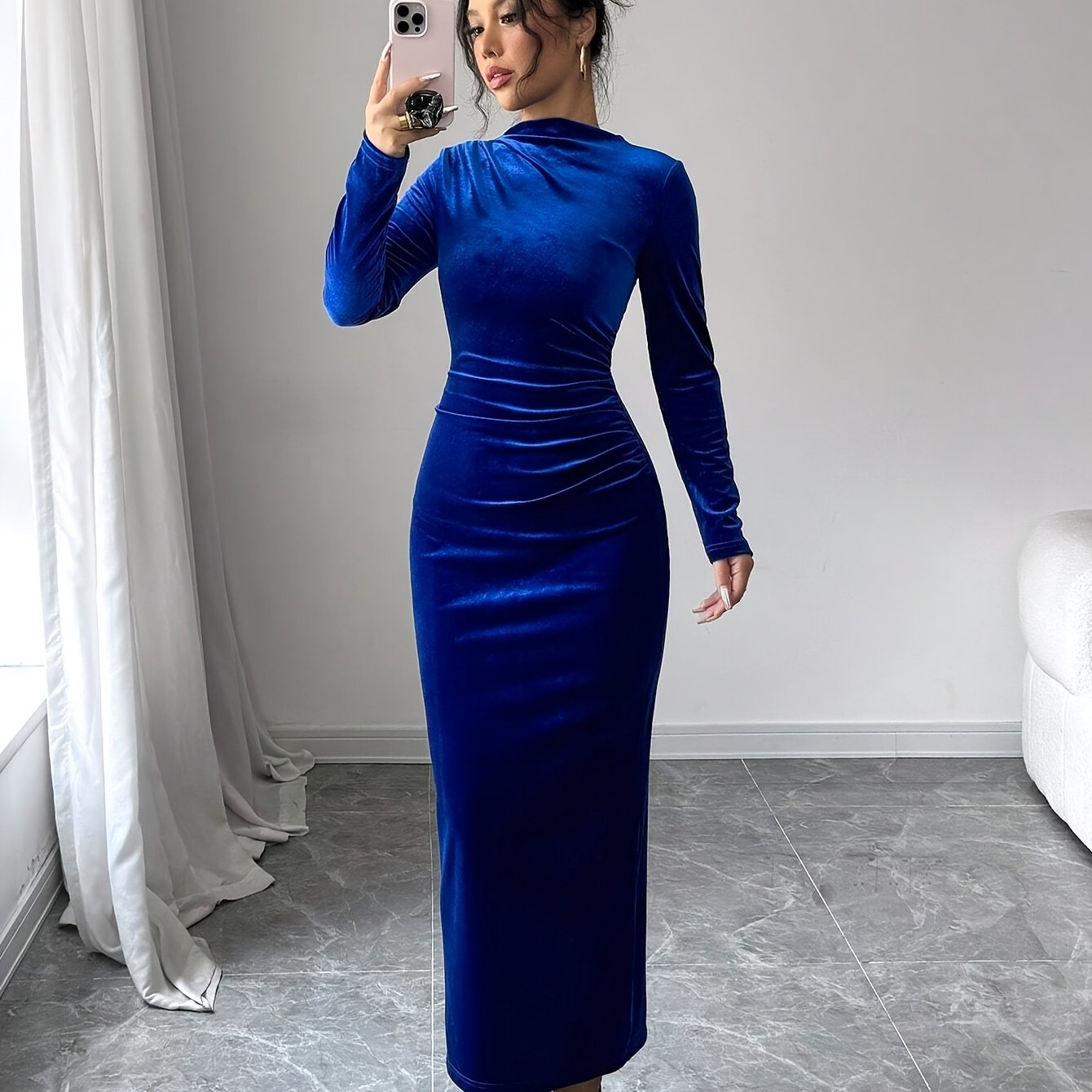 Women's Elegant Asymmetric Long Maxi Dress with Stand Collar & back slit - Solid Color Fitted Gown, Machine Washable Wedding Guest Gown, Prom Dress, for all-Season Wear - Formal Evening Dress