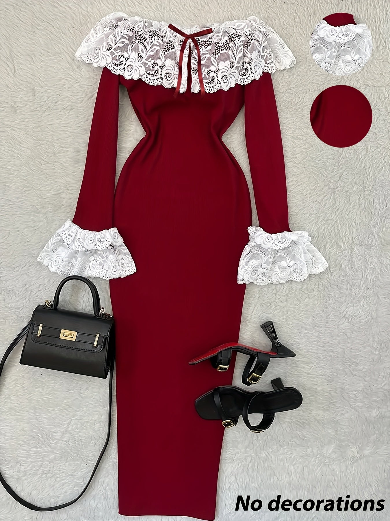 Elegant Off-the-Shoulder Lace-Trimmed Dress | Fitted Waist, Versatile for Parties, Dates, Birthdays, Valentine's, Weddings, Vacations