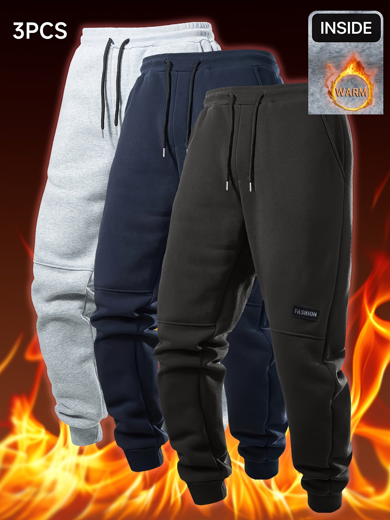 Pantalons Hiver Homme – Joggers Thermiques, Cordon, Grande Taille, Tissu Non-Stretch