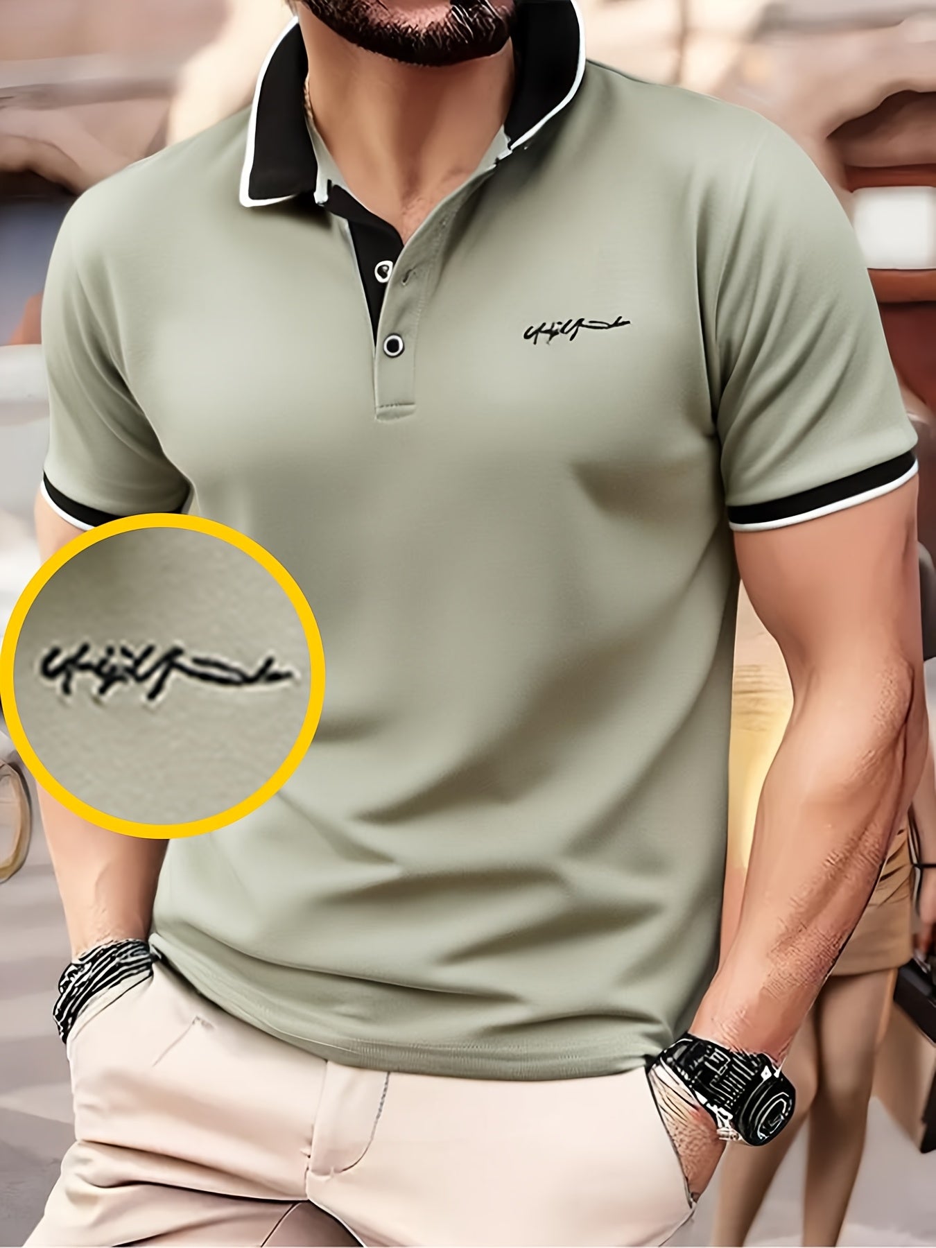 Men's Short Sleeve Shirt High-End Embroidered Summer Solid Color Top Casual Half-Sleeve Versatile Men's Clothing