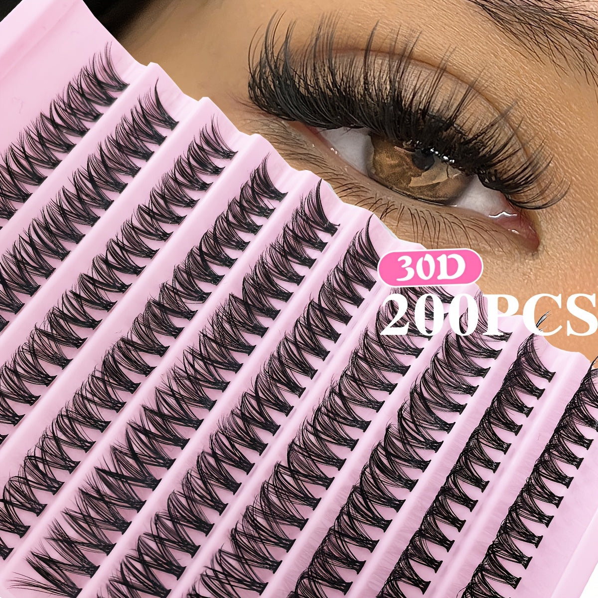 200 pcs Cils en Paquets Wispy — Longueurs 8-16 mm, Look Naturel, Cils Individuels Fluffy, Extensions DIY, Curl 30/40/80D, Réutilisables et Adaptés aux Débutants