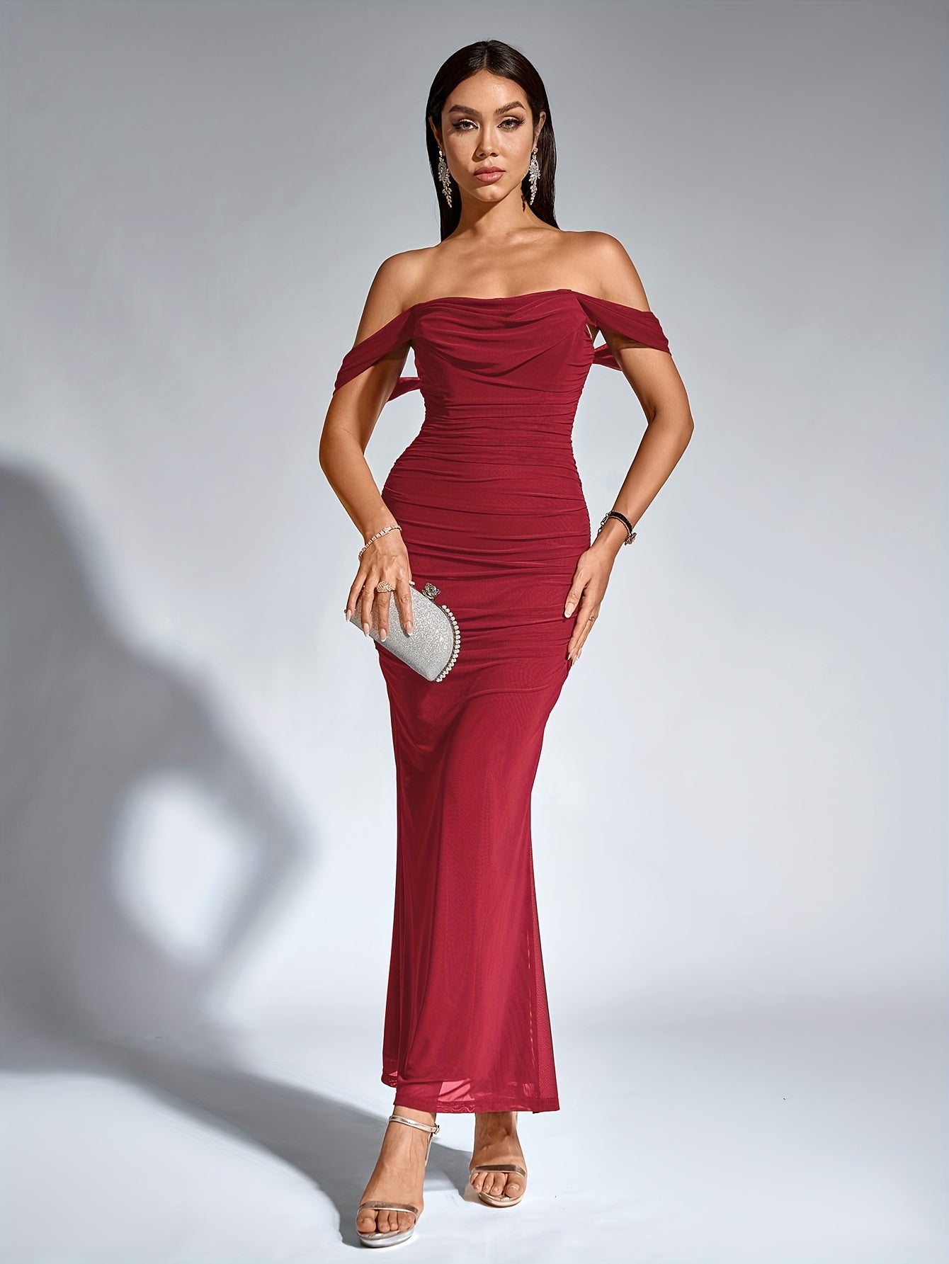 Robe Sirène Élégante Femme — Style Off-Shoulder, Robe Longue Formelle pour Soirées et Mariages, Coupe Bodycon Extensible, Tissu Non Transparent et Haute Élasticité, Tenue Formelle pour Occasions Spéciales