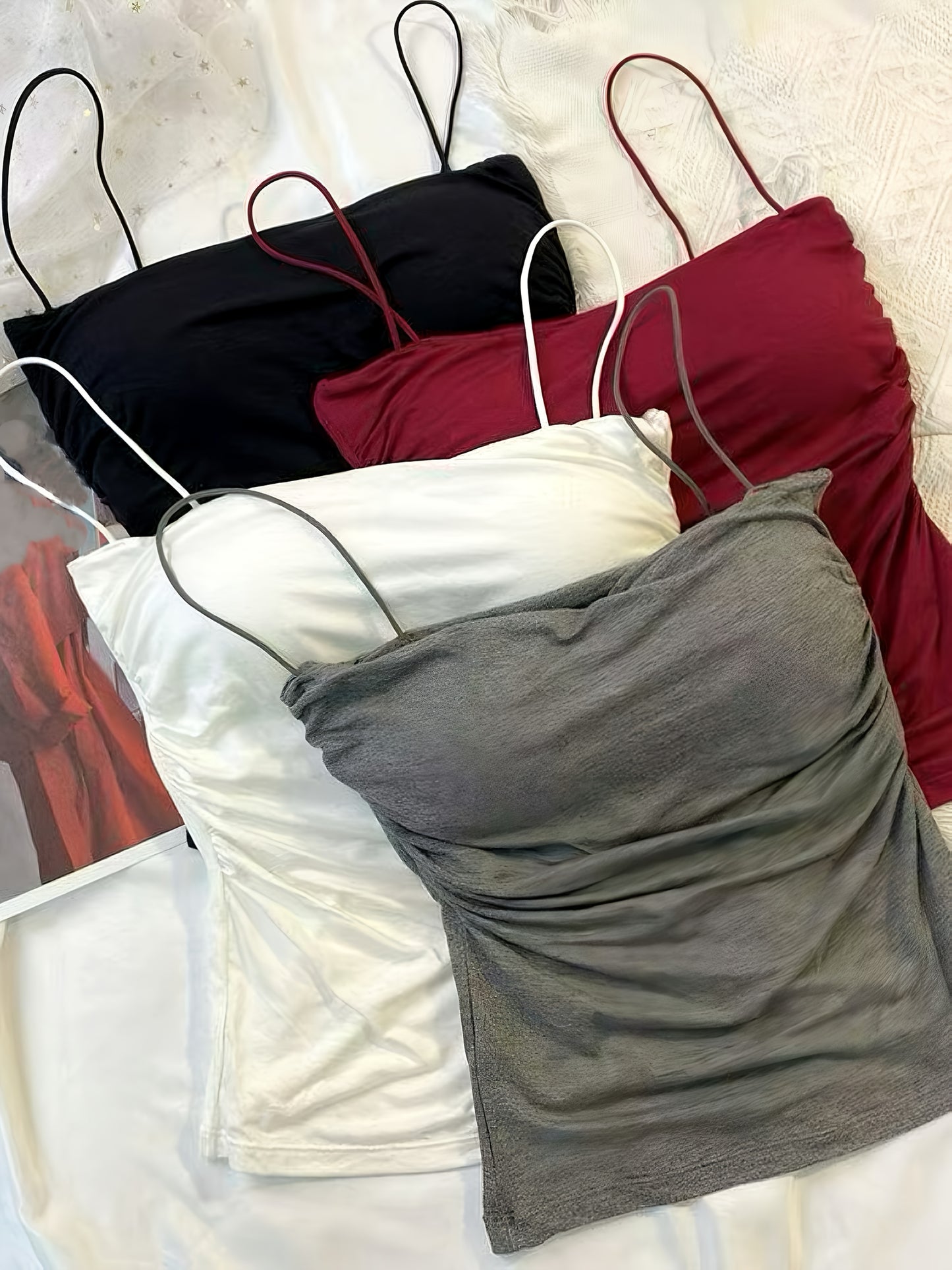 Lot de 4 Débardeurs Femme avec Fronces et Coques Intégrées