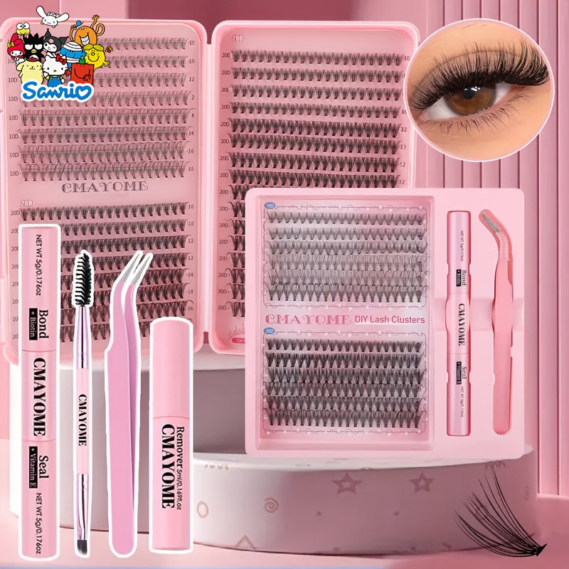 Kit de cils faux 640/240 clusters – grande capacité, 3 densités (10D-30D), longueurs mixtes 8-18 mm, colle et outils inclus, durable et réutilisable, adapté aux débutants et DIY