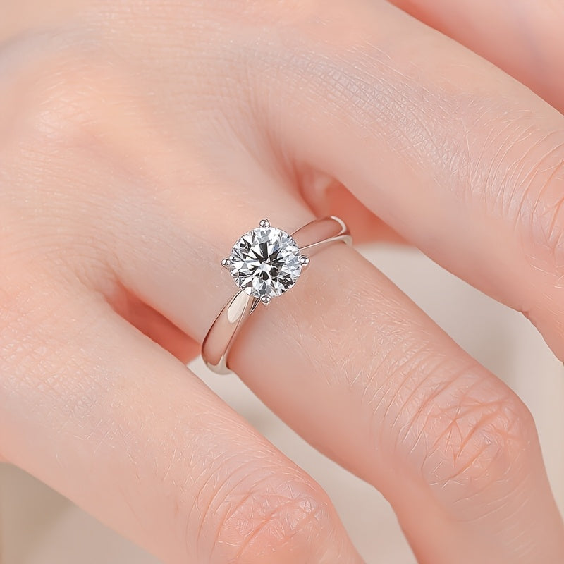 Bague Femme 2 Carats – Solitaire Rond Classique à 4 Griffes, Plaqué Argent Hypoallergénique, Pierre Brillante, Idéale Quotidien, Mariages et Saint-Valentin, Bijou Élégant et Raffiné