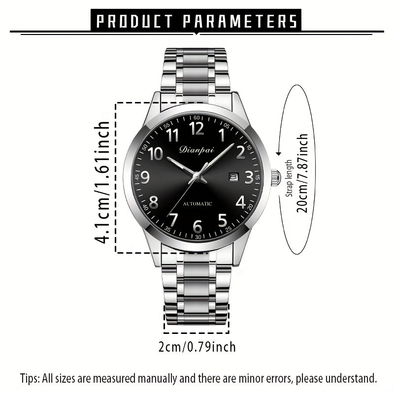 Montre Mécanique Automatique Homme – Avec Calendrier et Aiguilles Luminescentes, Acier Inoxydable, Montre de Luxe pour Tenue Business & Décontractée, Lunette Stylée, Sans Batterie