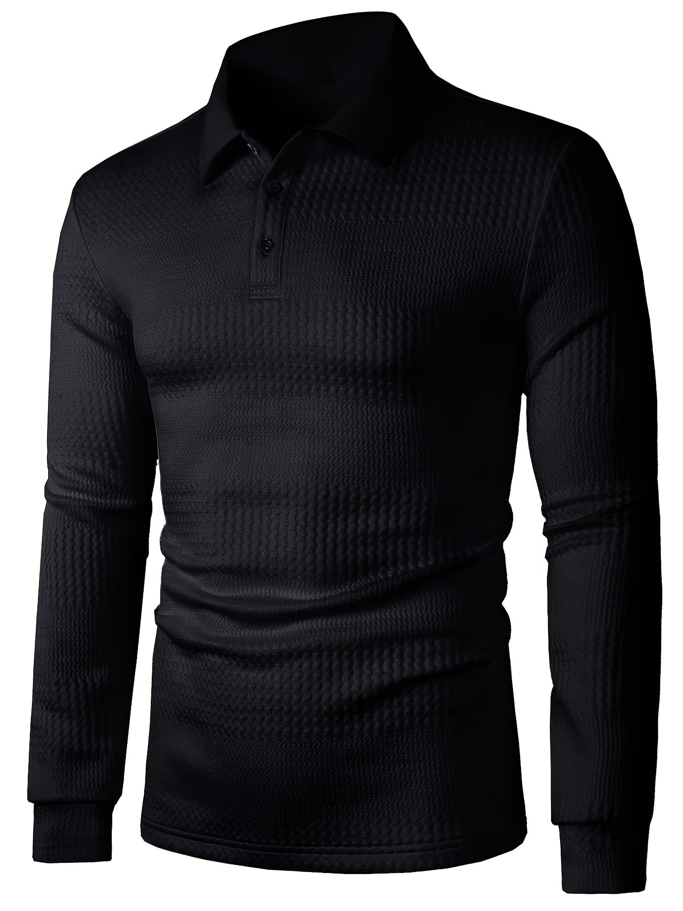 Men's Fashion  Shirt - Long Sleeve, Jacquard Fabric, Vertical Rib Detail, Casual Fitness Style, 100% Polyester, Ideal for Spring and Autumn