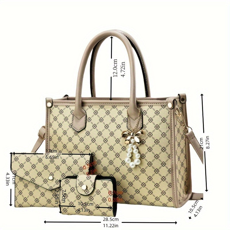 Set de Sacs Femme – Comprend Porte-Monnaie et Porte-Cartes Assortis, Sac de Haute Qualité Grande Capacité, Idéal Pour Femmes et Mamans d’Âge Moyen, Sac Bandoulière Polyvalent et Tendance