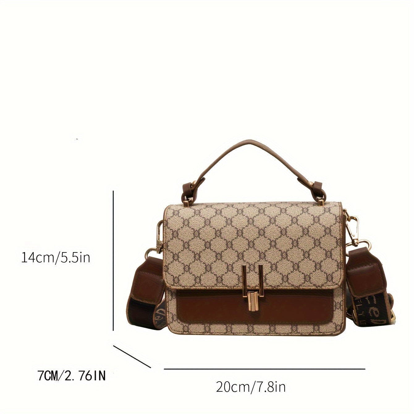 Sac élégant pour femmes – grande capacité, motif géométrique, simili cuir, bandoulière large et amovible, accessoires dorés, sac bandoulière polyvalent pour occasions casual et formelles