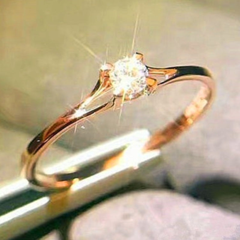 Elegant Golden Zirconia Solitaire Engagement Ring for Women - Perfect for Weddings, Prom, Valentine'S Day & Special Occasions, Classic Style with Sparkling Synthetic Stone, April Birthstone Jewelry Gift, Wedding Jewelry, Clas