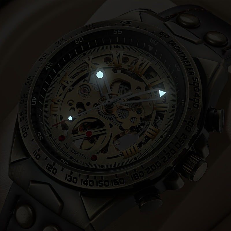 Men's New Mechanical Watch Business Sports Creative Sci-Fi Retro Style Fashion Casual Christmas Gift Choice Elegant Stable Automatic Skeleton Movement Wristwatch