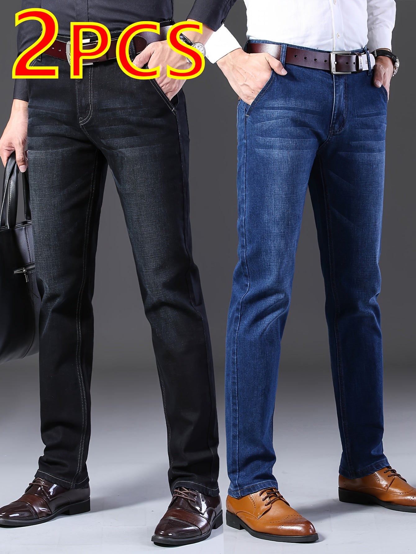 Jeans slim extensibles pour homme (2 pièces) – style tendance et polyvalent, toutes saisons, idéal business casual