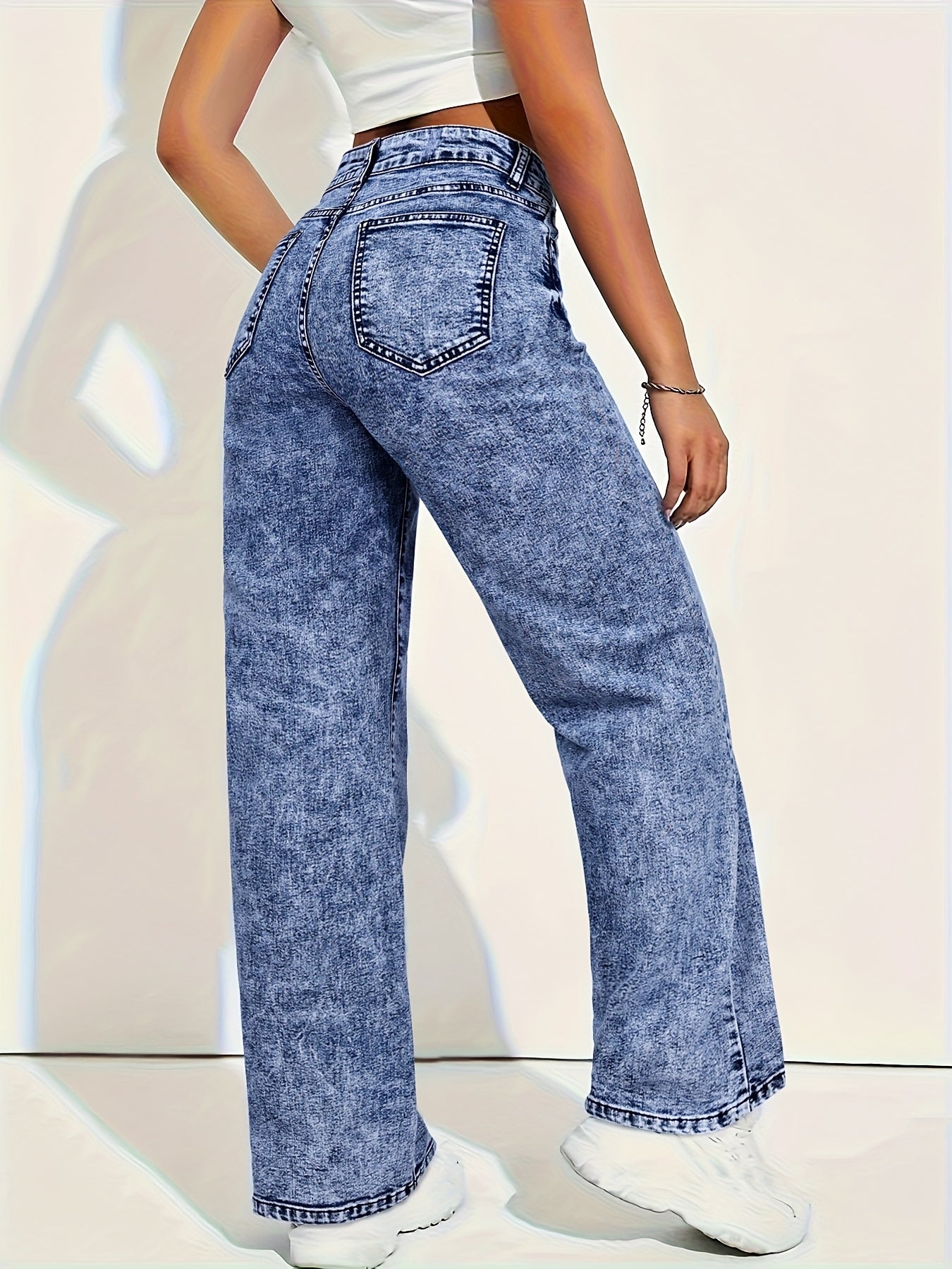 Jean Femme Droite à Motif Flocon – Denim Extensible, Détails Effilochés, Confort Tout-Saison