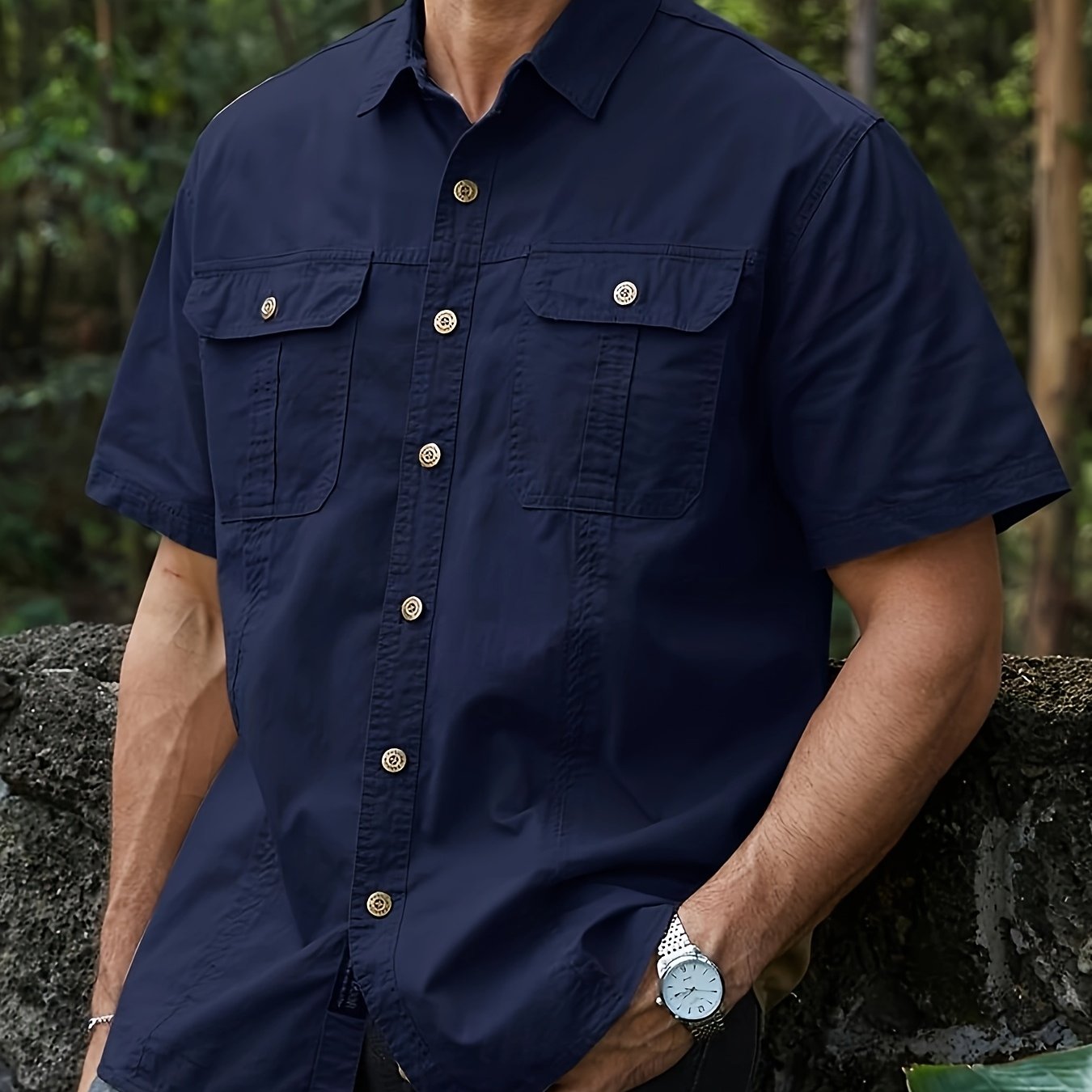 Summer New Men's Outdoor Casual Workwear Slim Fit Oversized Pocket Shirt