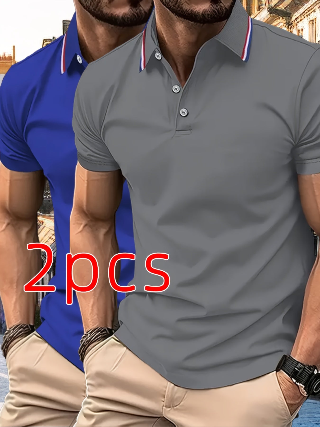 2pcs Men's Summer Shirts, Button- Front Design, Simple Comfortable Casual Turn- Collar Short Sleeve