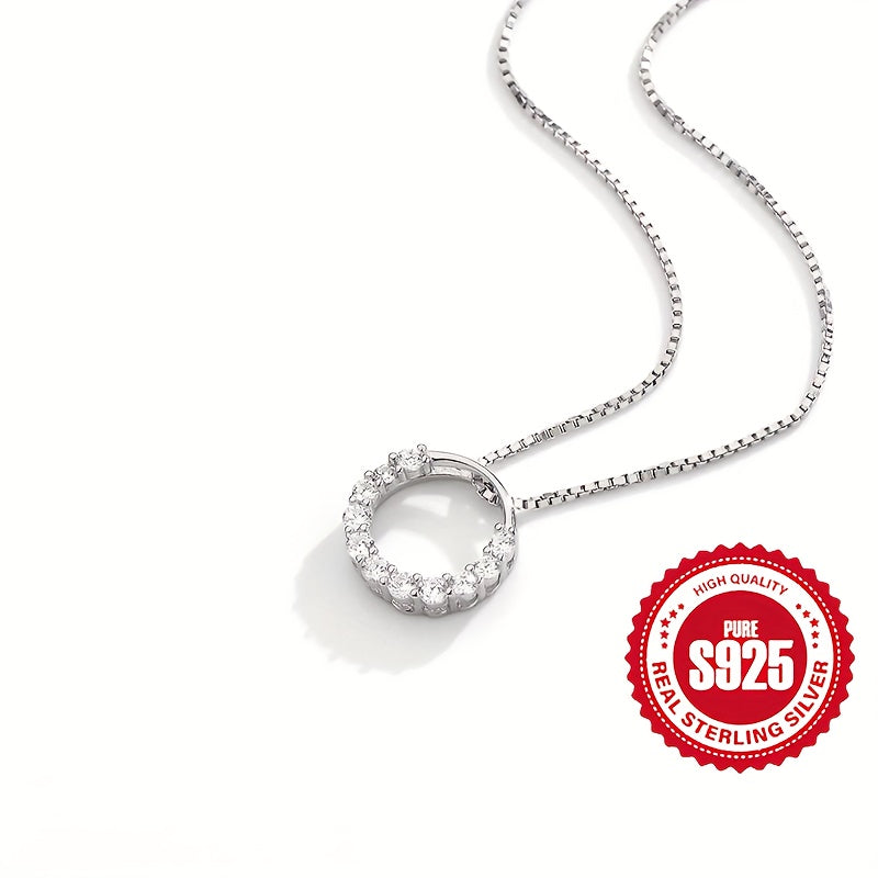 Collier pendentif cercle en argent S925, zirconia synthétique scintillant, 4 g, hypoallergénique, design minimaliste et élégant, parfait pour un usage quotidien ou comme cadeau