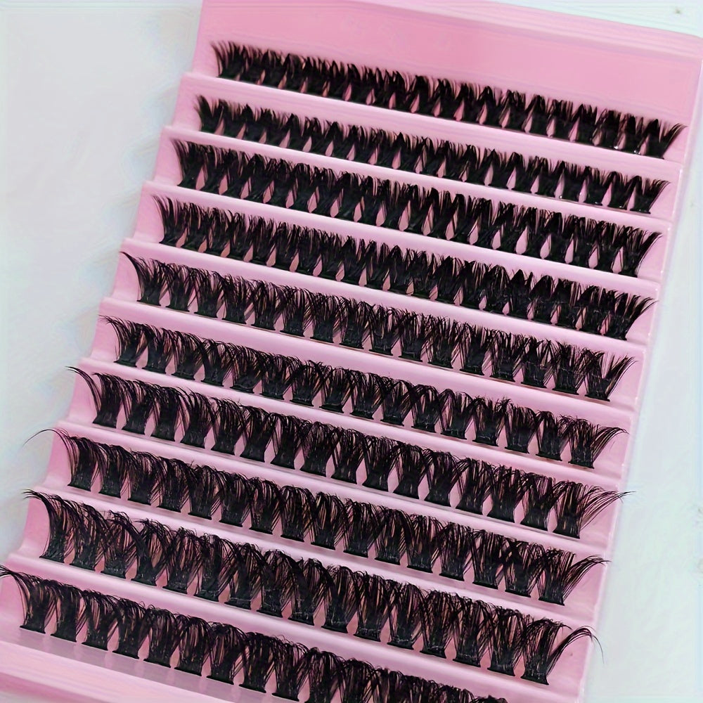 Kit de 200 extensions de cils à faire soi-même, touffes de cils courbés en D (80D), longueurs variées de 8 à 16 mm, effet naturel extra épais et fourni