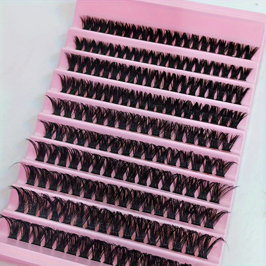 Kit de 200 extensions de cils à faire soi-même, touffes de cils courbés en D (80D), longueurs variées de 8 à 16 mm, effet naturel extra épais et fourni